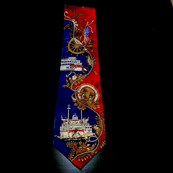 Delta Queen Steamboat Men’s Tie Vintage Silk Necktie Americana Red White Blue - Picture 1 of 8